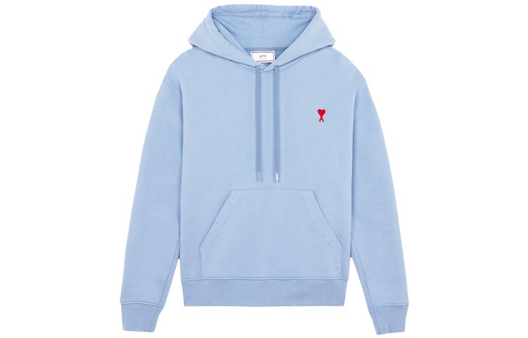AMI PARIS Light Blue Hoodie with Embroidered Heart Logo E21HJ008730-459