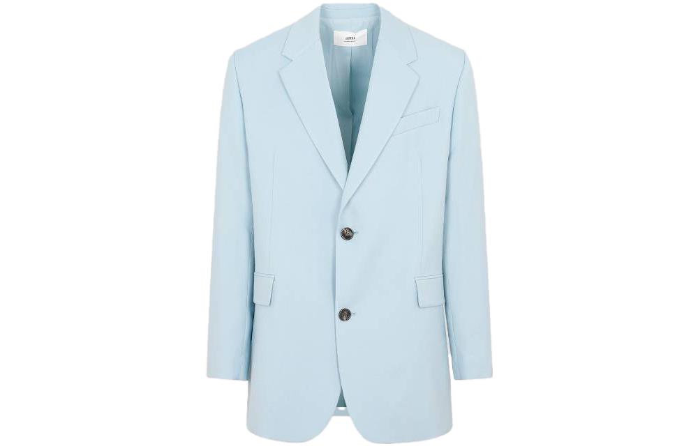 AMI PARIS Light Blue Solid Long-Sleeve Collared Jacket HBV301WV0026468