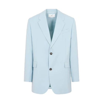 AMI PARIS Light Blue Solid Long-Sleeve Collared Jacket HBV301WV0026468