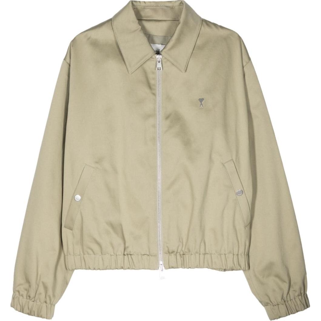 AMI PARIS Light Brown Logo Embroidered Long Sleeve Zip-Up Jacket HJK014CO0009-317