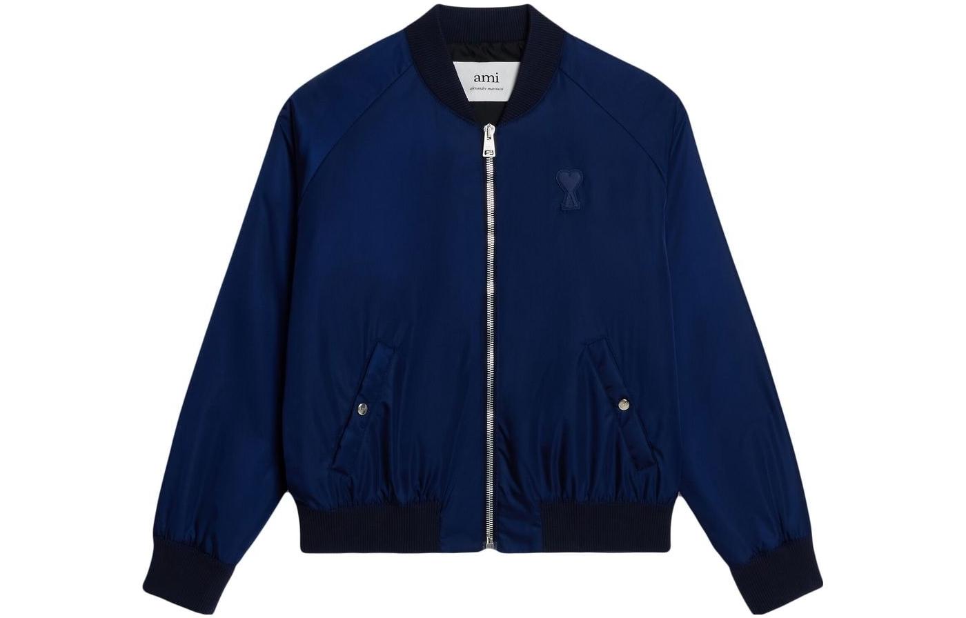 AMI PARIS Logo Embroidered Long Sleeve Zip Jacket Blue () HJK024274