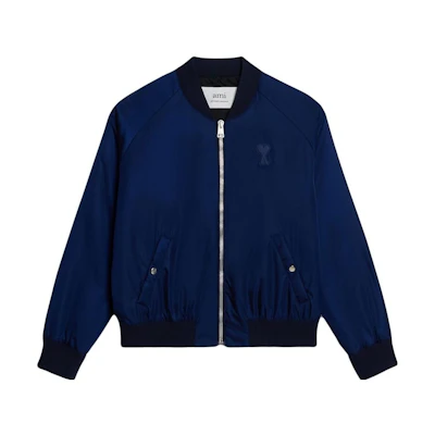 AMI PARIS Logo Embroidered Long Sleeve Zip Jacket Blue () HJK024274