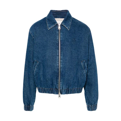 AMI Paris Logo Embroidered Oversized Denim Jacket Blue HJK020DE0031-BLUE