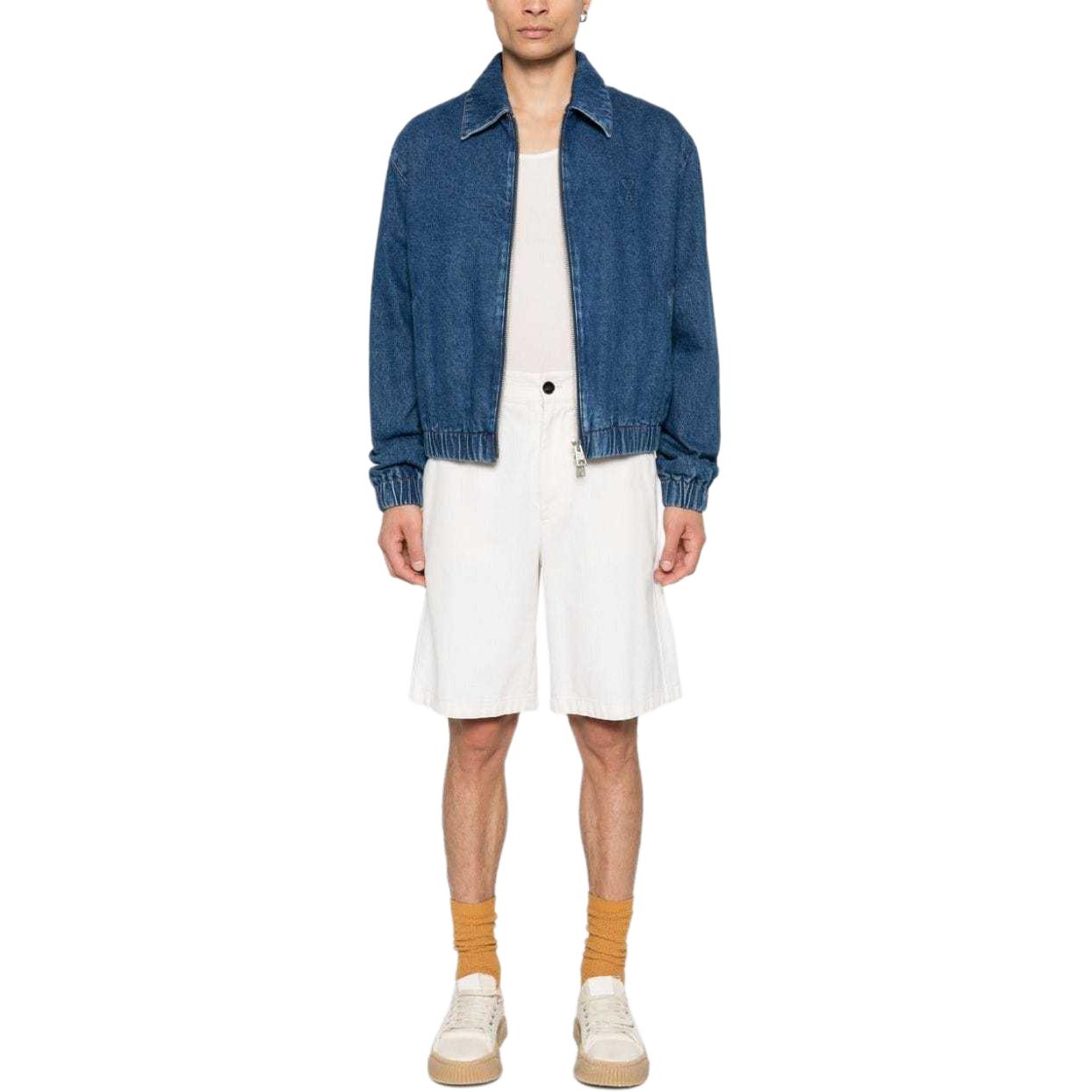 Lookbook AMI Paris Jaket Denim Oversized Bordir Logo Biru HJK020DE0031-BLUE