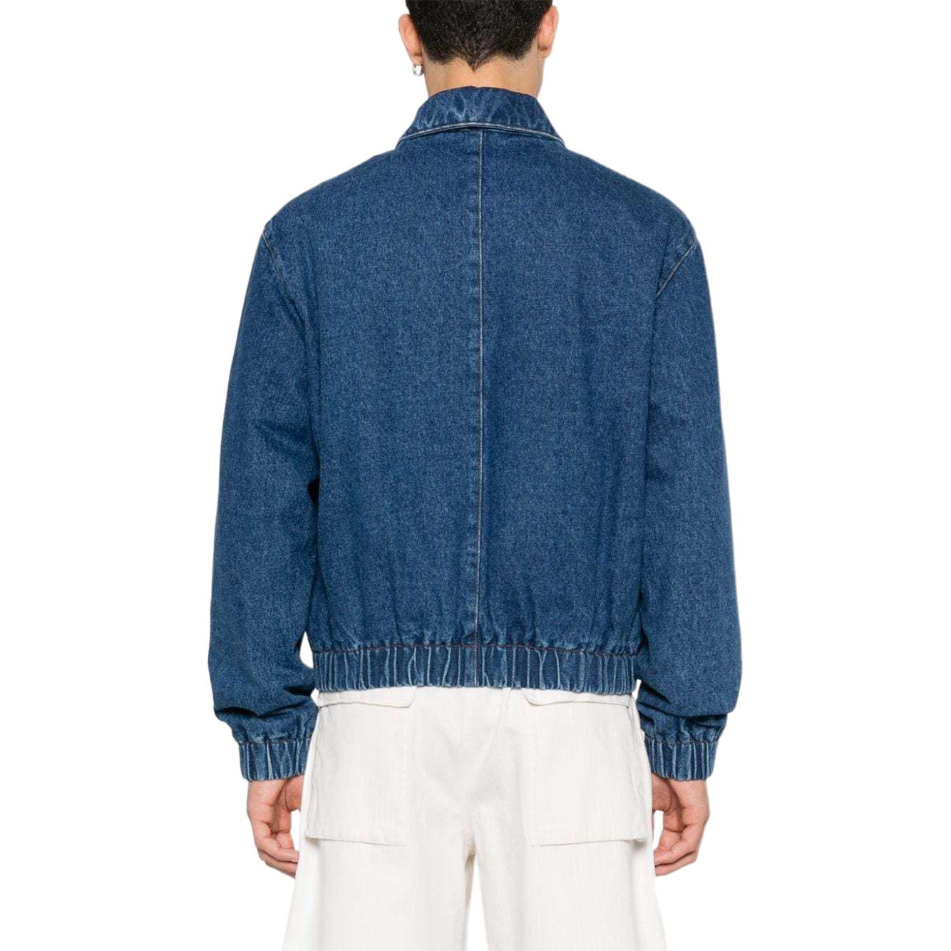 Shop AMI Paris Jaket Denim Oversized Bordir Logo Biru HJK020DE0031-BLUE