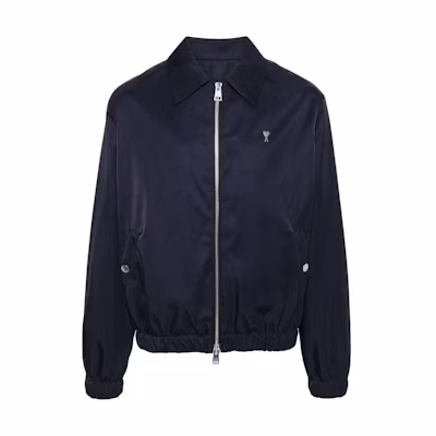 AMI PARIS Logo Embroidered Zip-Up Jacket Navy Blue - HJK014PA0007-430