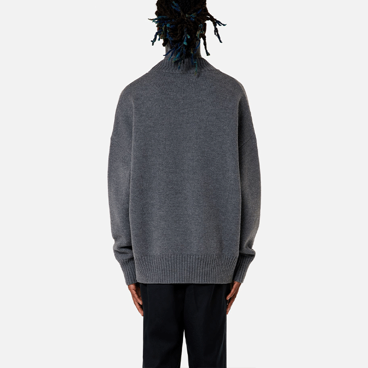 AMI PARIS Logo Heart Contrast Knit Turtleneck Wool Sweater Unisex Grey H21K203-018055 圖 4