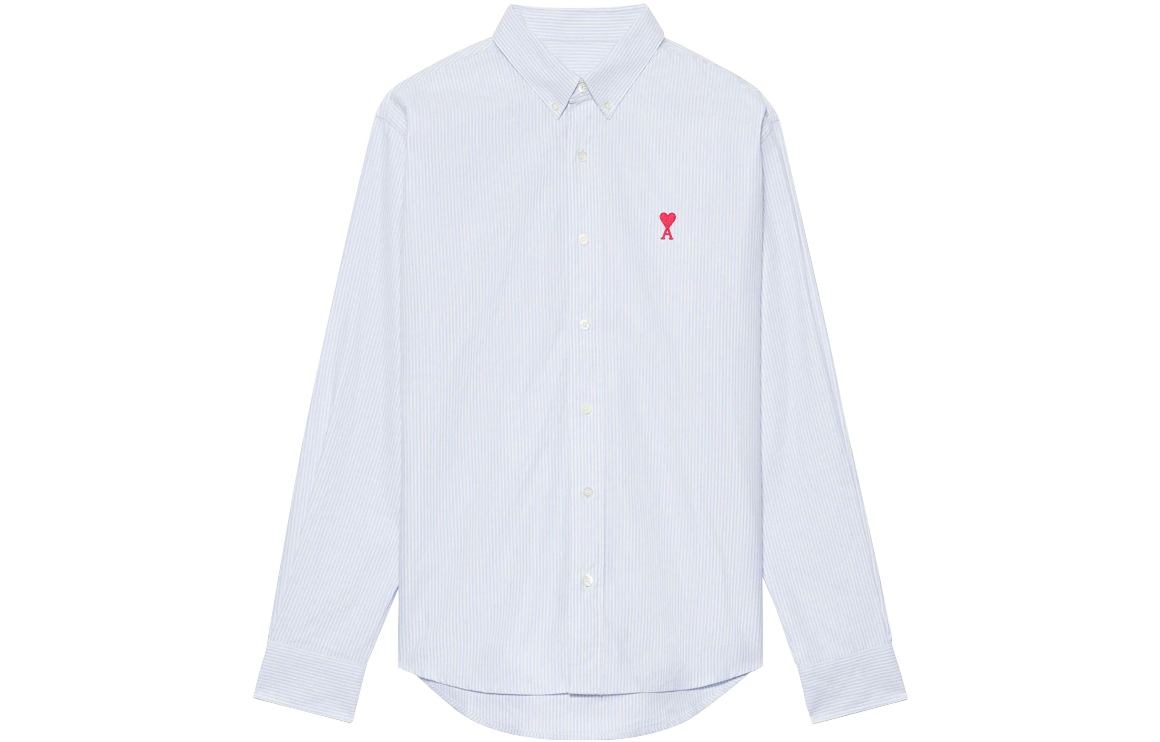 Order Camisa AMI PARIS de manga larga con botones y logo estampado Azul Claro BFUSH130CO0021475