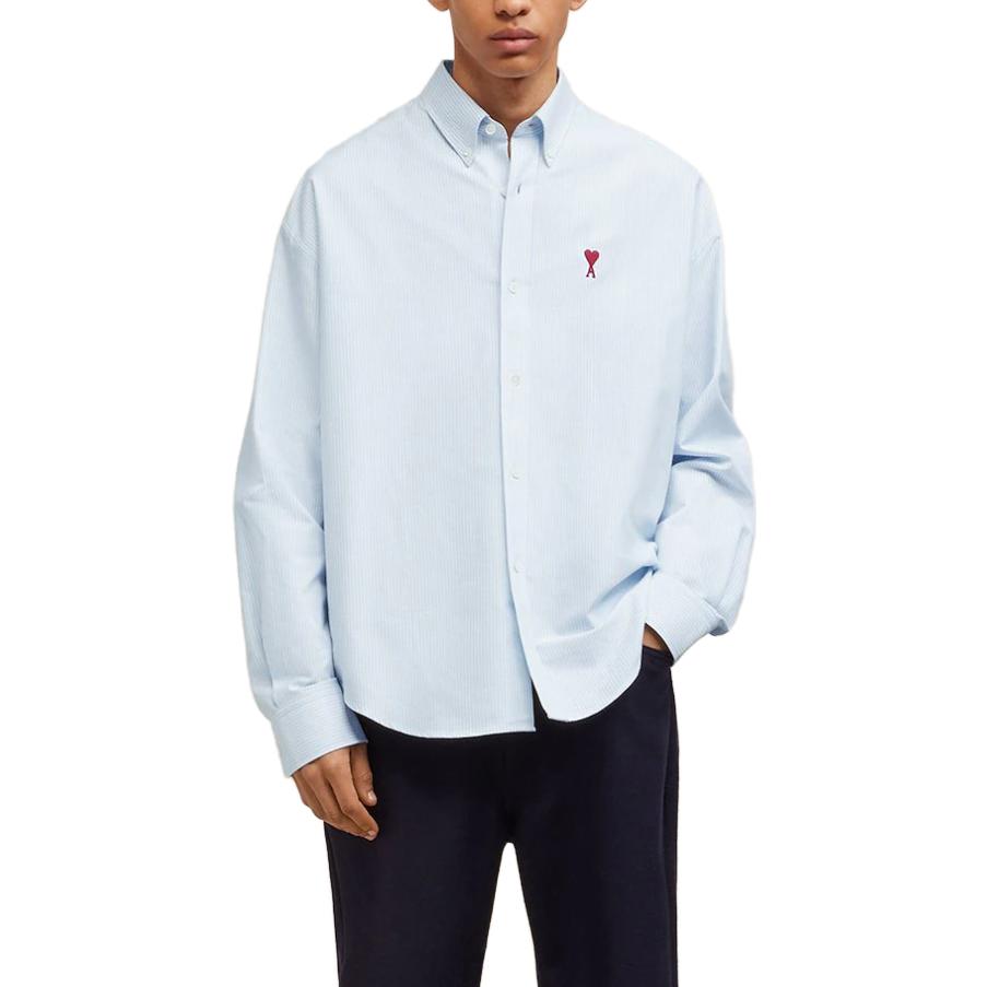 Lookbook Camisa AMI PARIS de manga larga con botones y logo estampado Azul Claro BFUSH130CO0021475