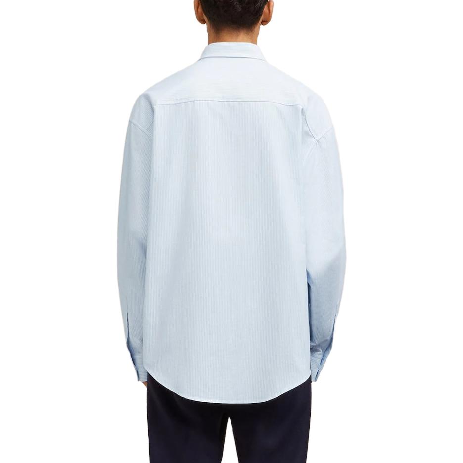 Shop Camisa AMI PARIS de manga larga con botones y logo estampado Azul Claro BFUSH130CO0021475