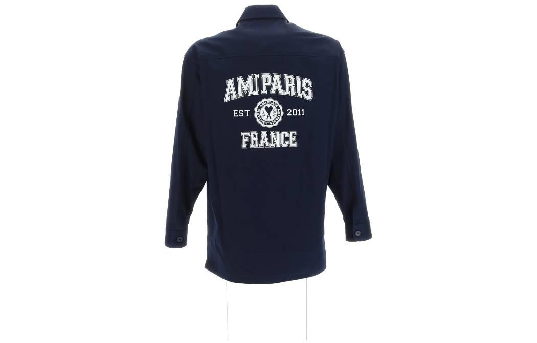 Shop AMI PARIS Baju Lengan Panjang Logo Unisex - Biru UJK220CO0020-491