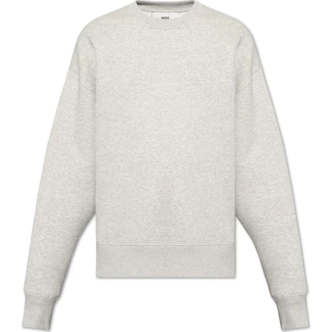 AMI PARIS Men’s Oversized Crewneck Sweatshirt Grey Long Sleeve Pullover USW0277490-951