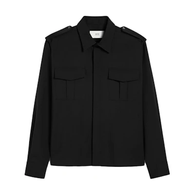 AMI PARIS Military Shirt Plain Black Button-Up Long-Sleeve Jacket Unisex USH013WV0044-001