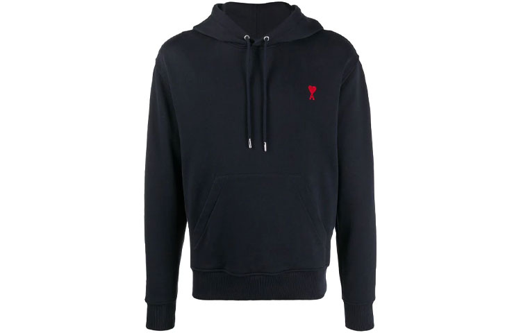 AMI PARIS Navy Blue Heart Embroidered Hoodie Fall Collection E21HJ008730-410
