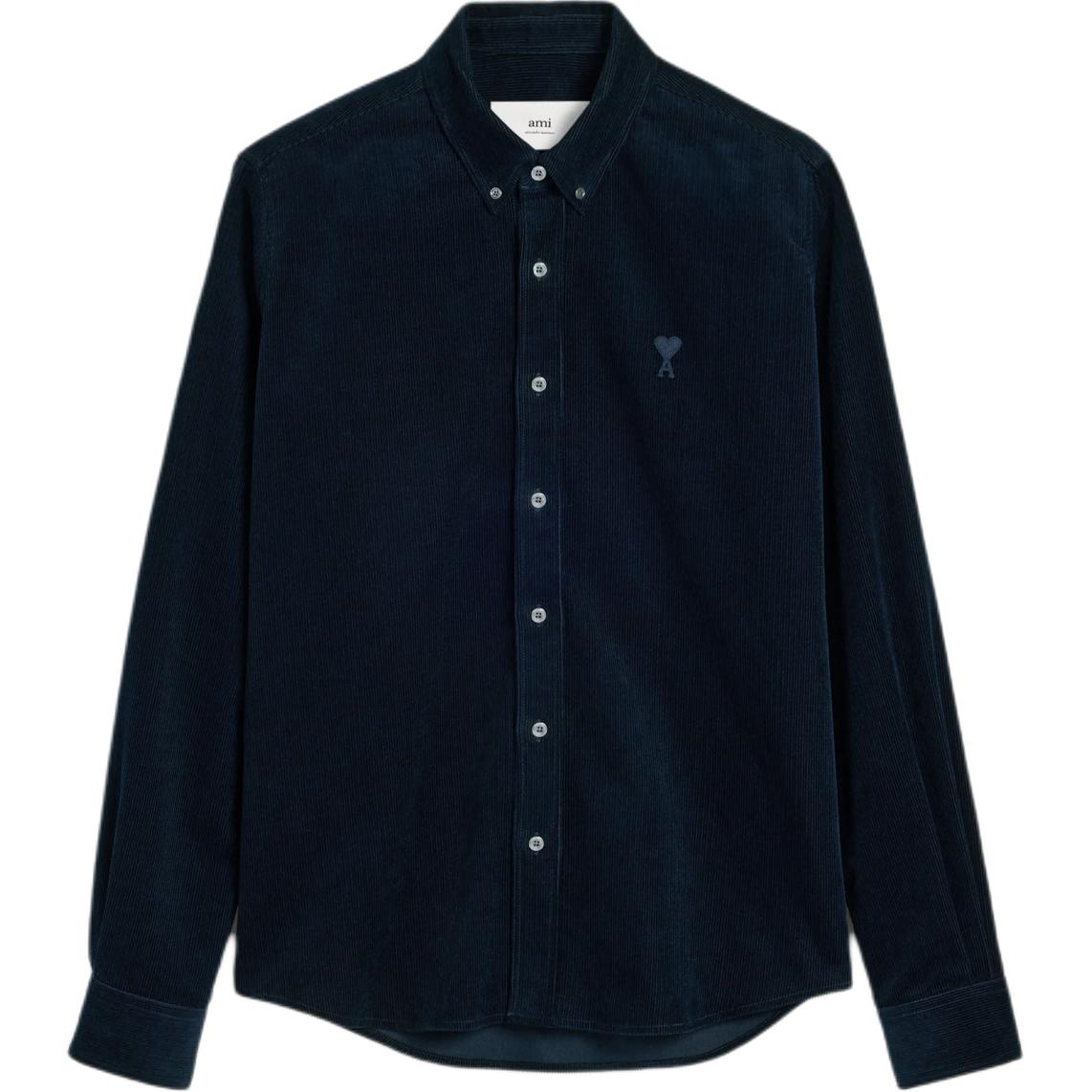 AMI PARIS Navy Blue Heart Logo Button-Up Long Sleeve Shirt Unisex. USH060CO0089-4011