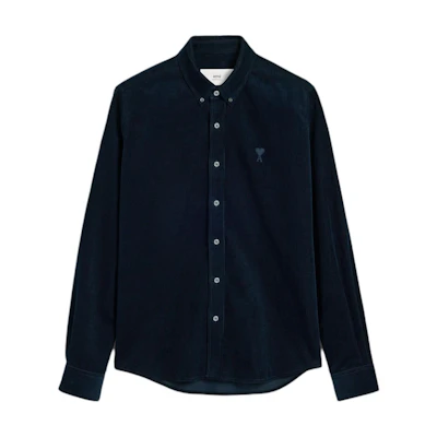AMI PARIS Navy Blue Heart Logo Button-Up Long Sleeve Shirt Unisex. USH060CO0089-4011