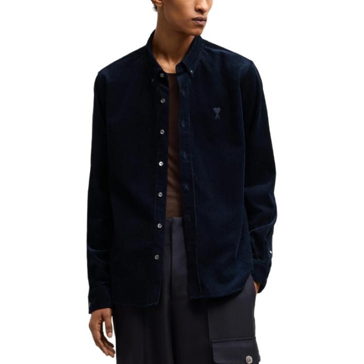 Details for AMI PARIS 海軍藍心形標誌長袖襯衫 男女適用 USH060CO0089-4011