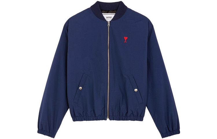 AMI PARIS Navy Blue Heart Logo Zip-Up Jacket H20HOW023-249