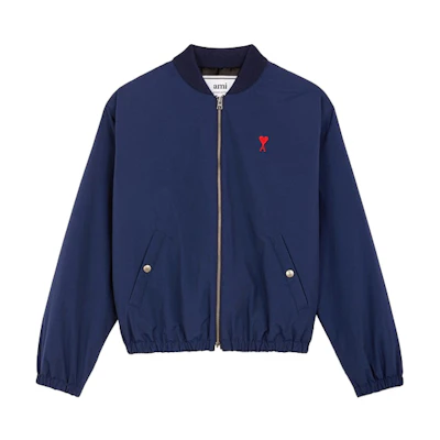 AMI PARIS Navy Blue Heart Logo Zip-Up Jacket H20HOW023-249
