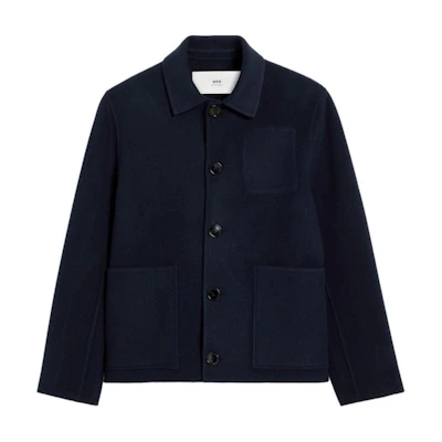 AMI PARIS Navy Blue Long-Sleeve Jacket with Buckle Cuffs HJK268WV0022-NAVY