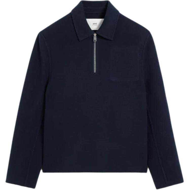 AMI PARIS Navy Blue Pullover Loose-Fit Collared Jacket HJK057WV00224011