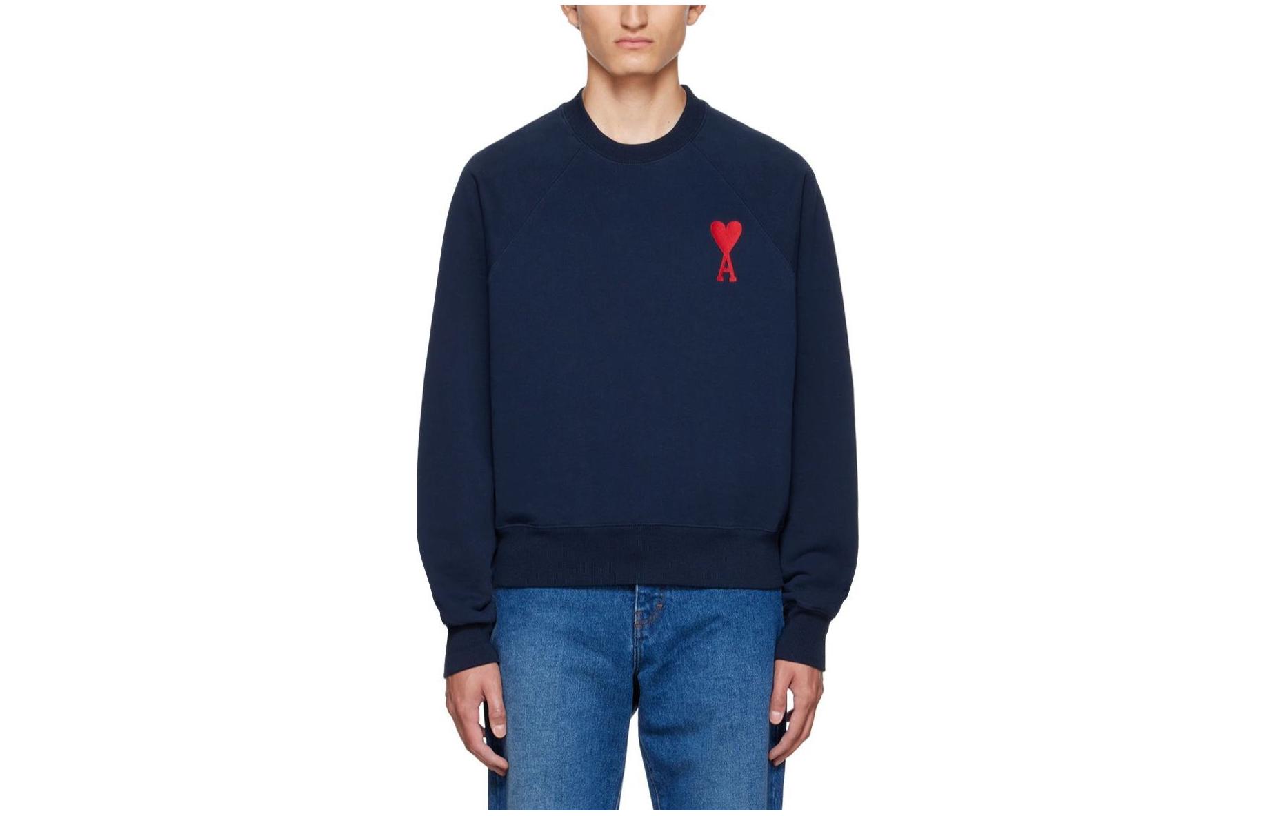 AMI PARIS Navy Blue Sweatshirt with Embroidered Heart Logo SPEUSW022747410