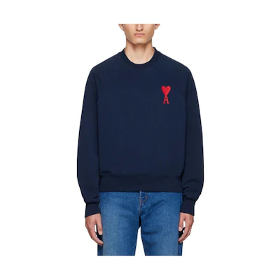 AMI PARIS Navy Blue Sweatshirt with Embroidered Heart Logo SPEUSW022747410