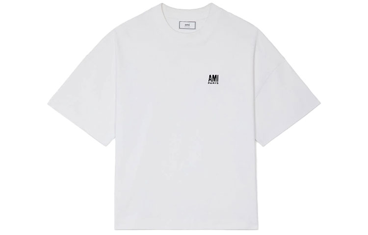 AMI Paris Oversized Crewneck Embroidered T-Shirt White Mens. H21HJ101-726100