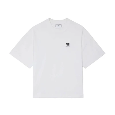 AMI Paris Oversized Crewneck Embroidered T-Shirt White Mens. H21HJ101-726100