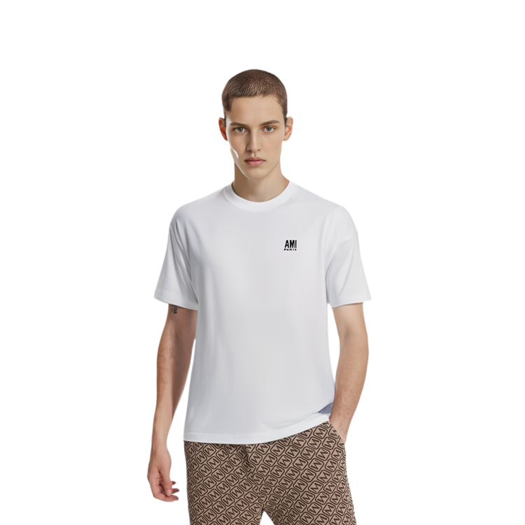 Details for AMI Paris Kemeja-T Leher Bulat Oversaiz Sulam Putih Lelaki. H21HJ101-726100