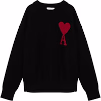 Order AMI Paris 寬鬆圓領針織毛衣 黑色 Logo 設計 BFUKS006U018-009