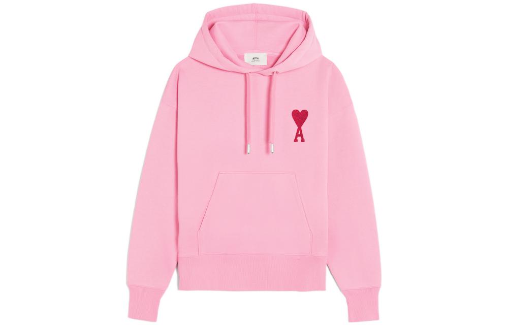 AMI PARIS Pink Hoodie FW22 Capsule Collection Unisex with Heart Logo Design SPEUSW214-747