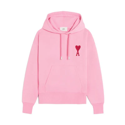 AMI PARIS Pink Hoodie FW22 Capsule Collection Unisex with Heart Logo Design SPEUSW214-747