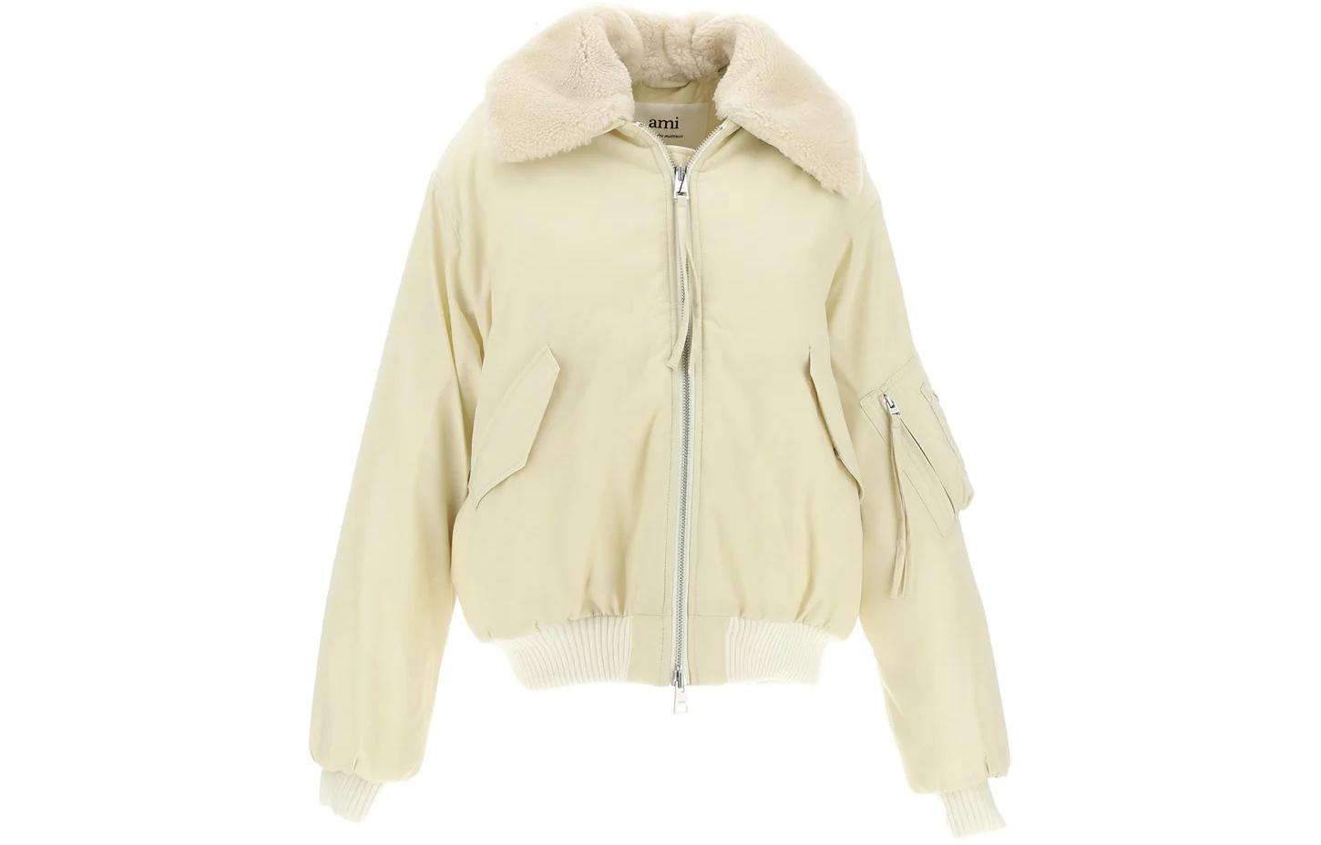 AMI PARIS Quilted Zip-Up Jacket Ivory - Stylish Outerwear UJK026PA0007-185