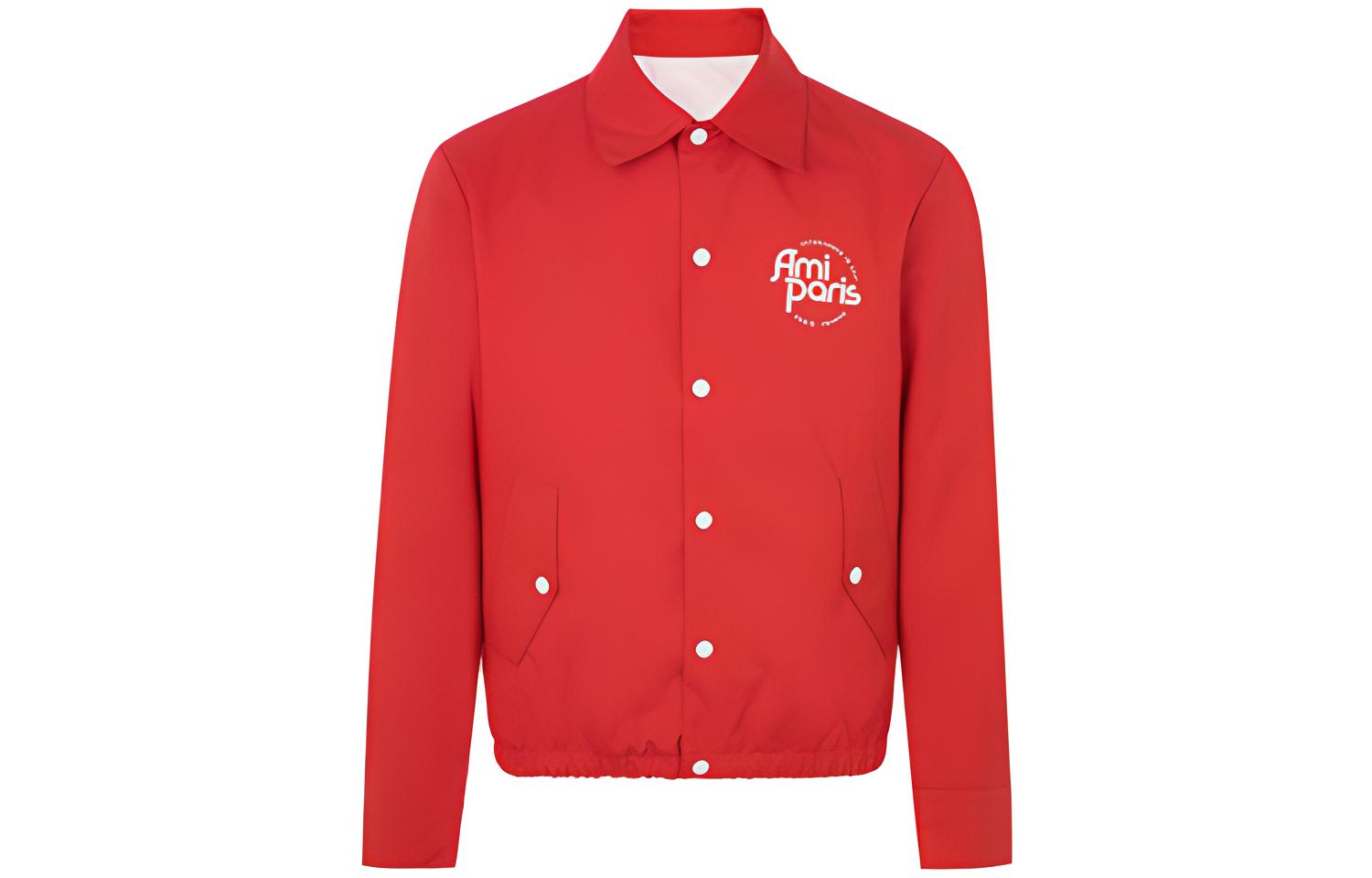 AMI PARIS Red Casual Long Sleeve Jacket with Dual Side Pockets A20H0W006250-600