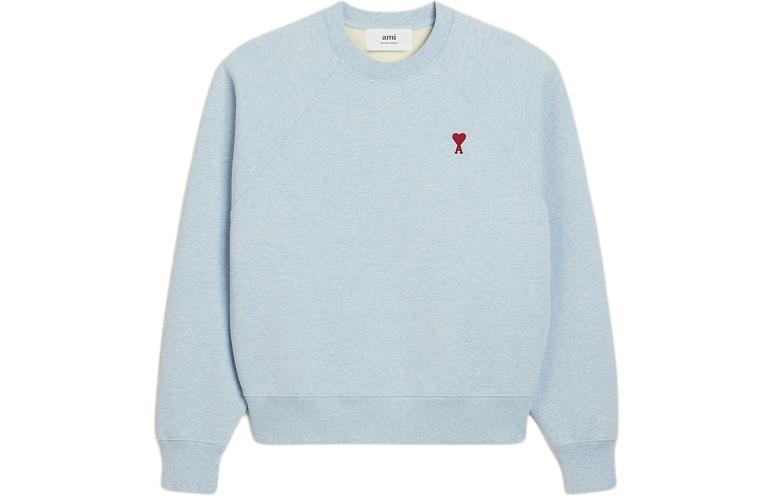 AMI Paris Red Heart Embroidered Cotton Crewneck Sweatshirt Unisex Sky Blue. USW005747-4842 圖 2