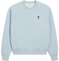 Order AMI Paris Red Heart Embroidered Cotton Crewneck Sweatshirt Unisex Sky Blue. USW005747-4842