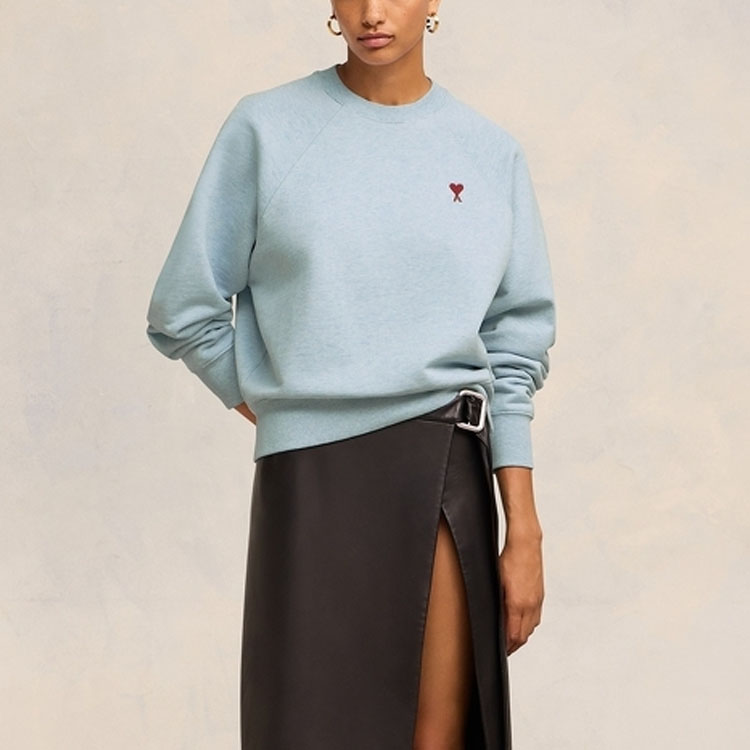 AMI Paris Red Heart Embroidered Cotton Crewneck Sweatshirt Unisex Sky Blue. USW005747-4842 圖 3