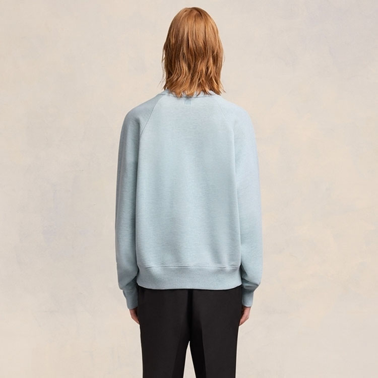 AMI Paris Red Heart Embroidered Cotton Crewneck Sweatshirt Unisex Sky Blue. USW005747-4842 圖 4