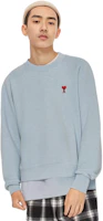 Purchase AMI Paris Red Heart Embroidered Cotton Crewneck Sweatshirt Unisex Sky Blue. USW005747-4842