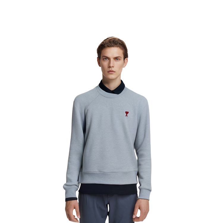 AMI Paris Red Heart Embroidered Cotton Crewneck Sweatshirt Unisex Sky Blue. USW005747-4842 圖 7