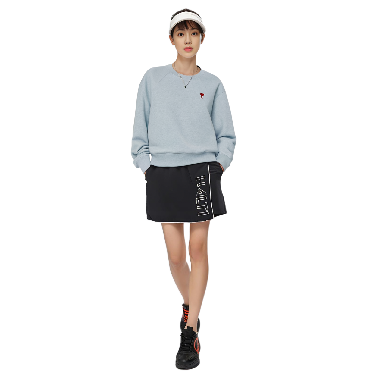 AMI Paris Red Heart Embroidered Cotton Crewneck Sweatshirt Unisex Sky Blue. USW005747-4842 圖 8