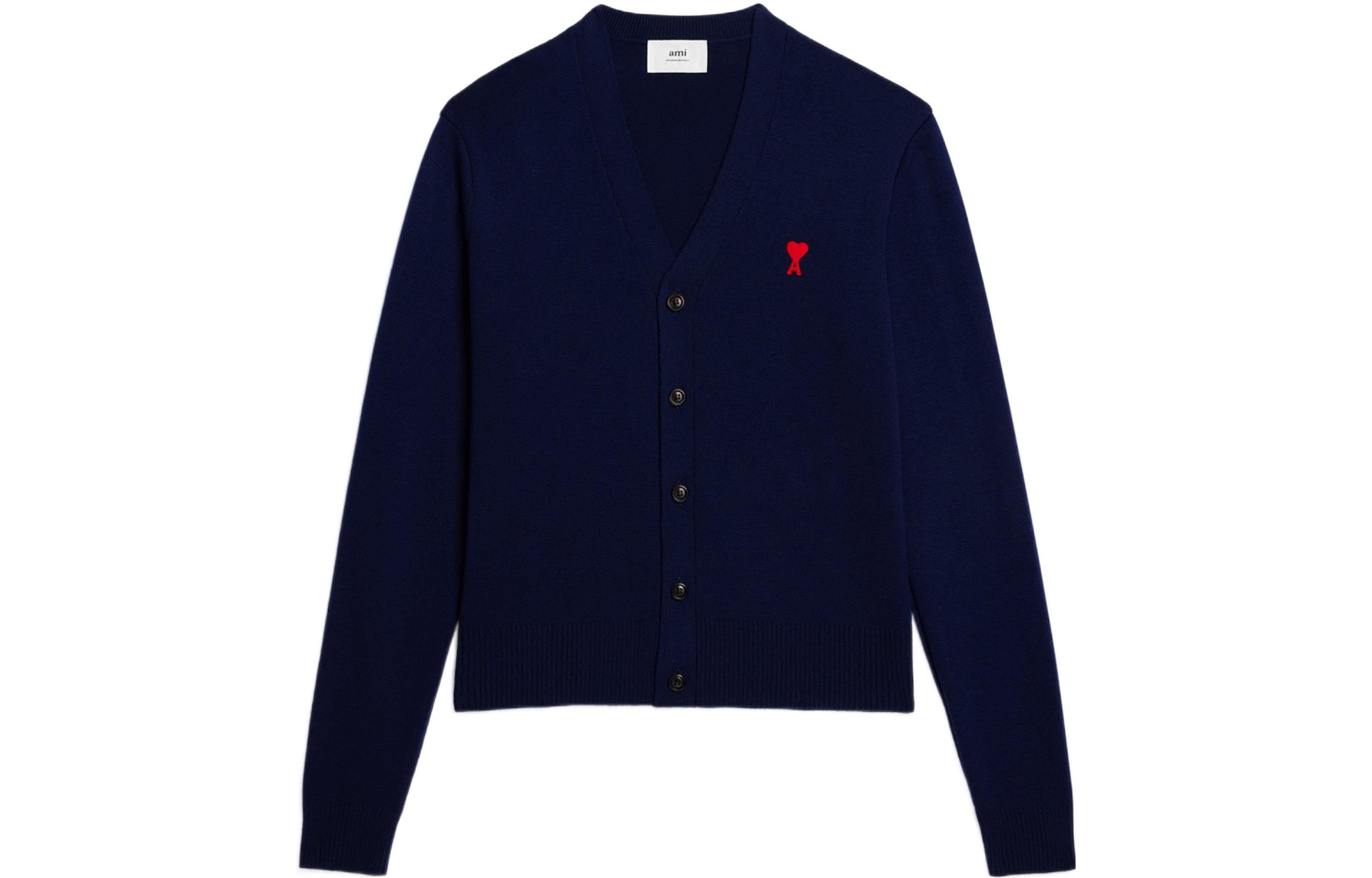 AMI PARIS Red Heart V-Neck Wool Knit Cardigan Sweater Unisex HKC001001-491