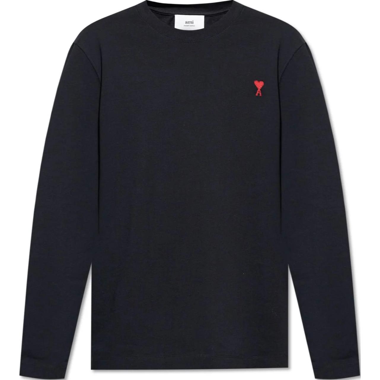 AMI PARIS Slim-Fit Black Crewneck Sweatshirt with Embroidered Logo UTS205726M-001