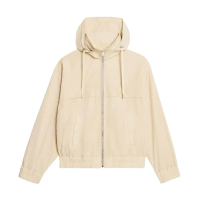 AMI PARIS Solid Beige Casual Hoodie Zip-Up Jacket UJK048276-709