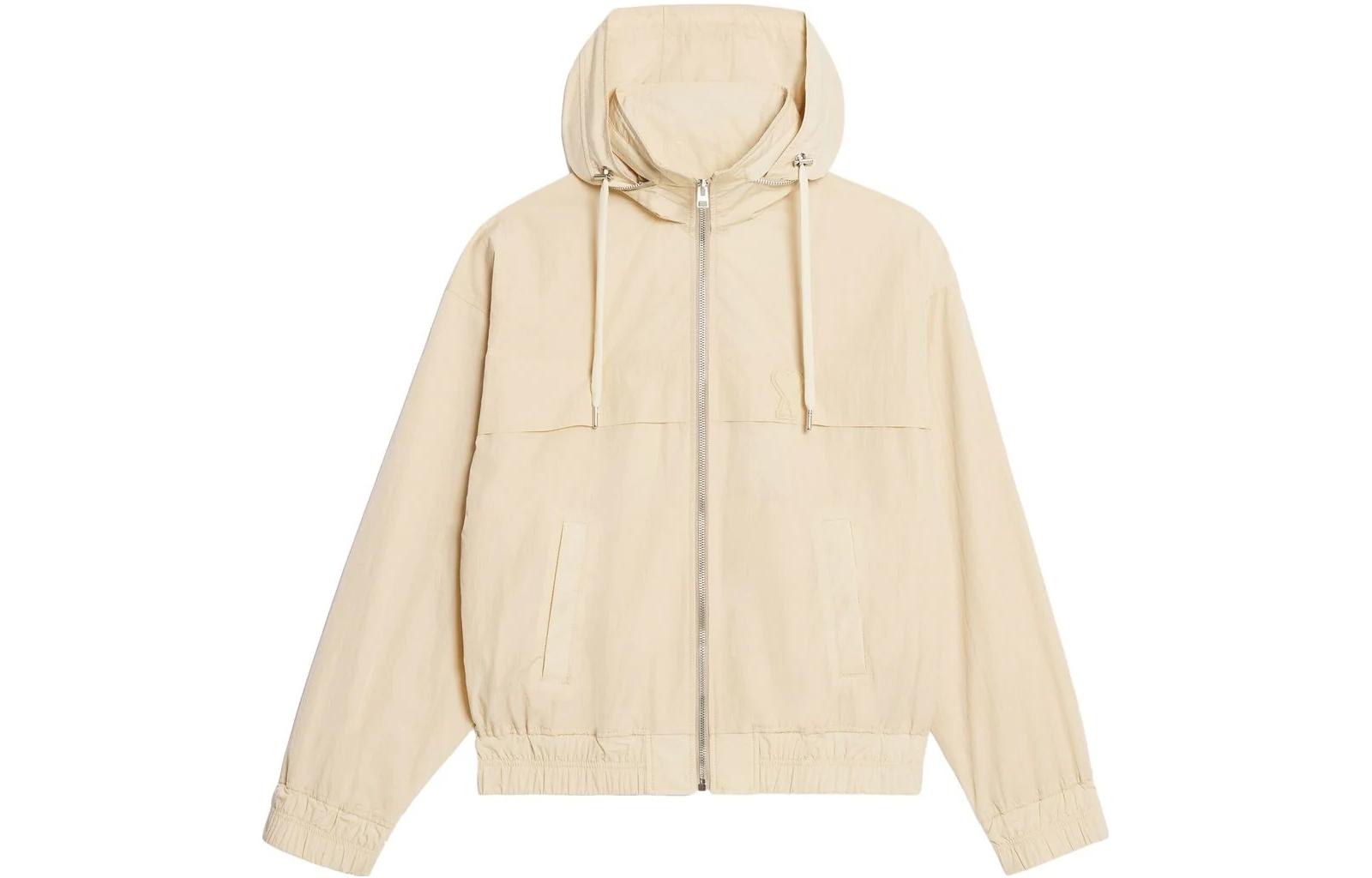 AMI PARIS Solid Beige Casual Hoodie Zip-Up Jacket UJK048276-709 圖 2