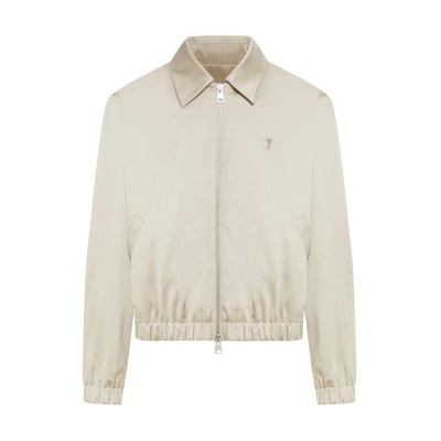 AMI PARIS Solid Beige Collared Zip-Up Jacket Long Sleeve Outerwear HJK019WV0037-271