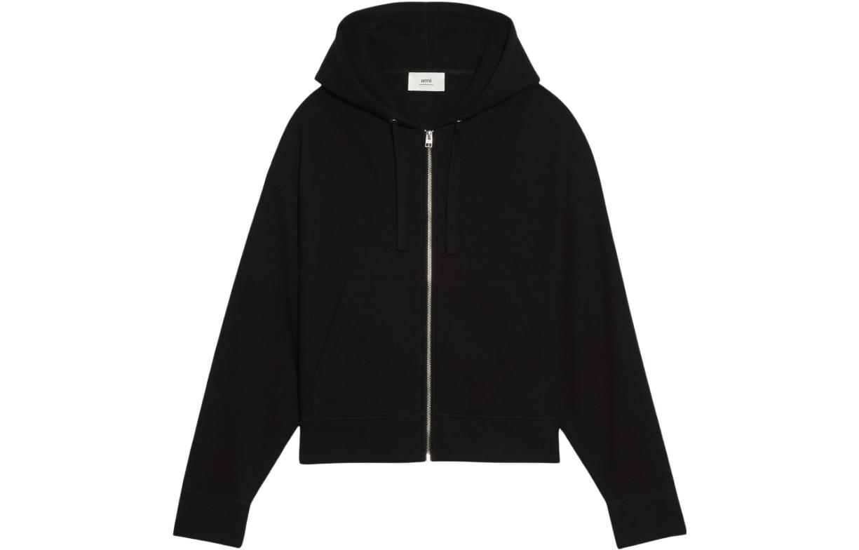 AMI PARIS Solid Black Long-Sleeve Hoodie Jacket HJK115-750-001