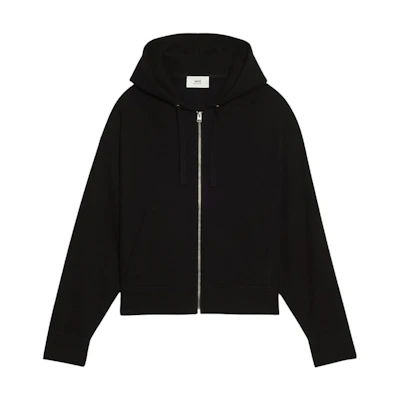 AMI PARIS Solid Black Long-Sleeve Hoodie Jacket HJK115-750-001