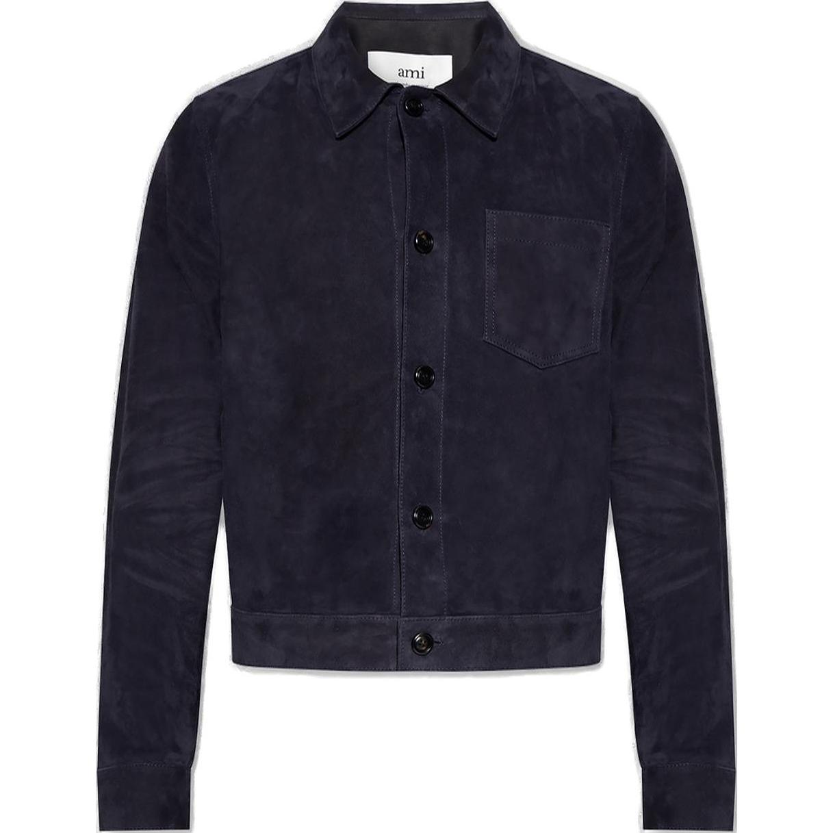 AMI PARIS Solid Blue Single-Breasted Pocket Collared Jacket HJK203506-491